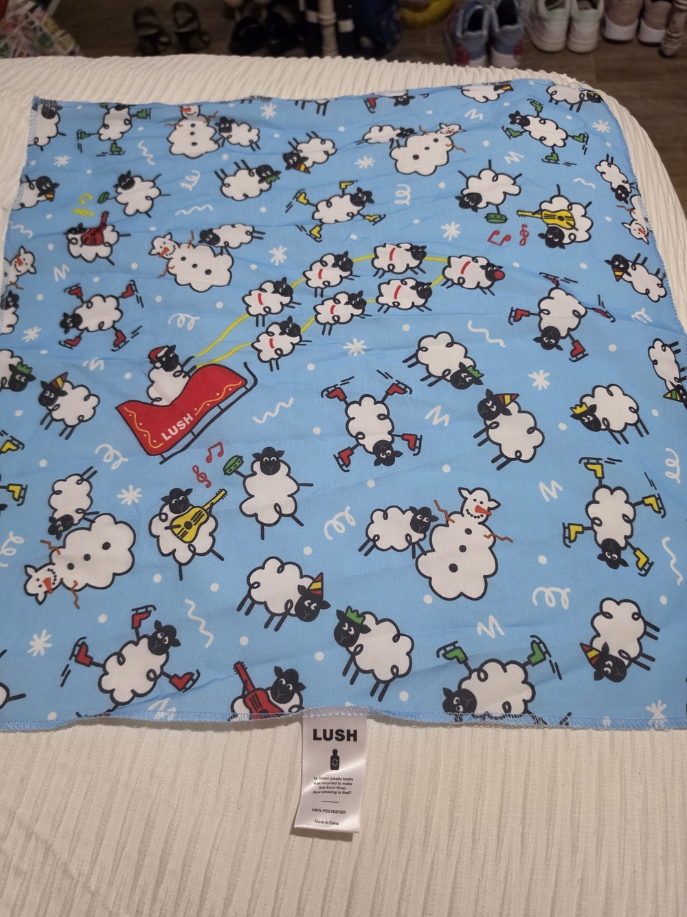 LUSH Blue Sheep Print Bandana Scarf